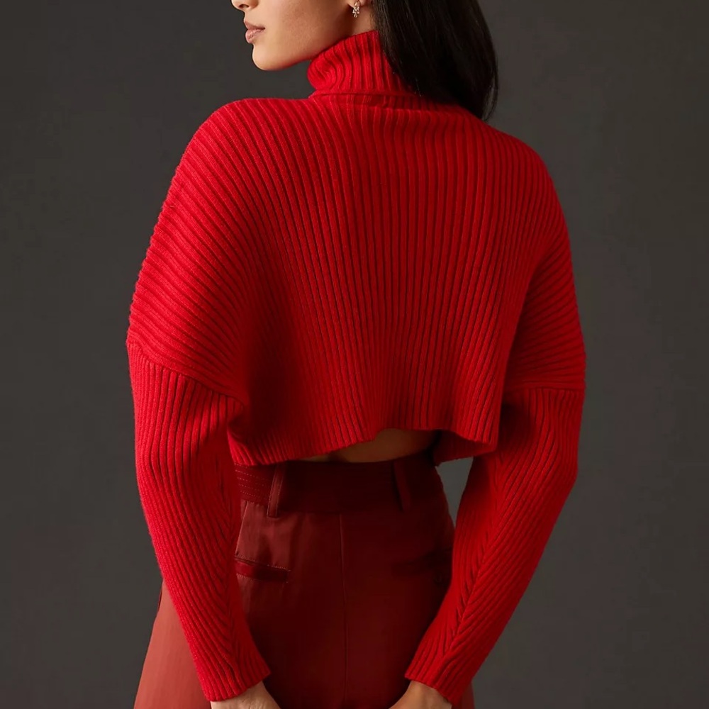 Anthropologie bishop + young Red cropped slouchy ribbed Turtleneck Sweater y2k L